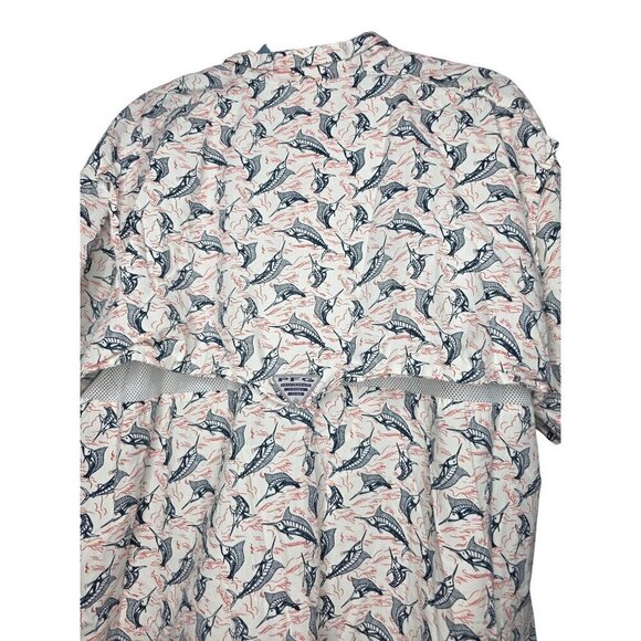 Columbia Shirt Mens XXL 2XL White Geometric PFG Fish Fishing Button Up Collared - Picture 16 of 16